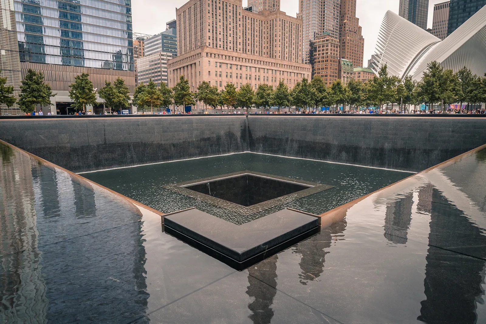 The 9/11 Memorial reflecting pool on the footprint of the former Twin Towers