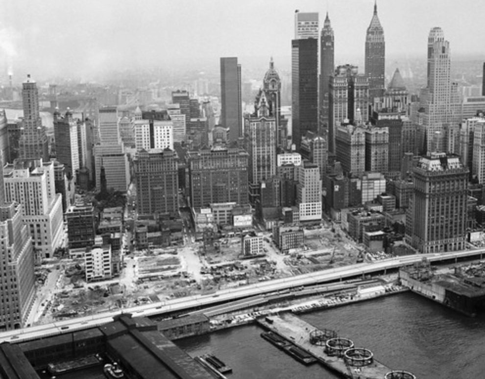 The cleared World Trade Center site in Lower Manhattan before construction began